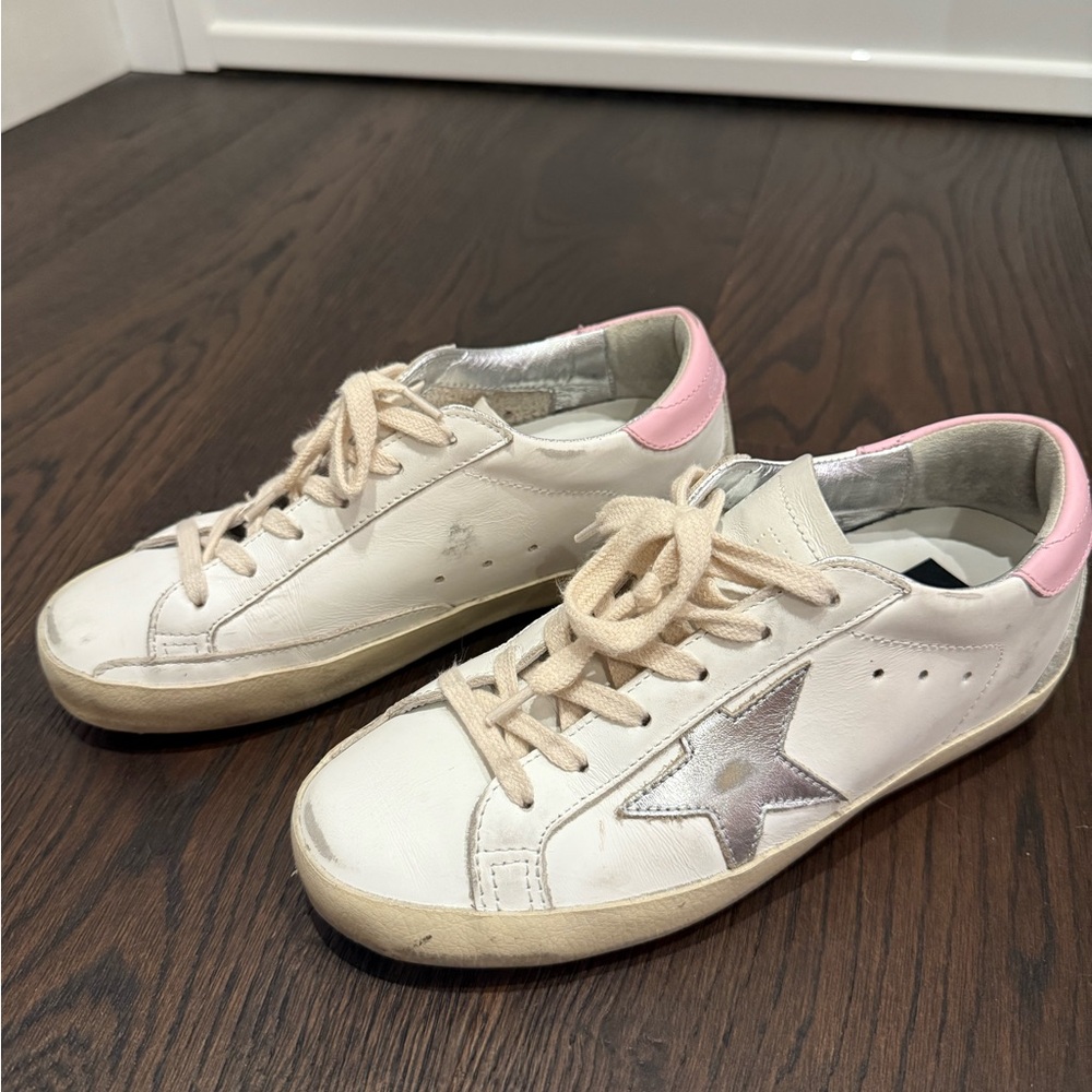 Golden Goose - Super-Star with silver leather star and pink heel tab - Size 36